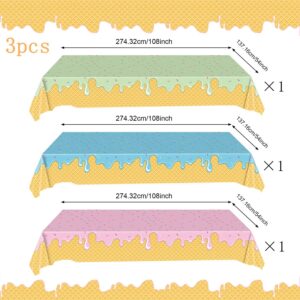 Foxrush Ice Cream Party Decoations 3 Pcs Ice Cream Birthday Party Supplies, Ideal Table Cover for Kids and Girls Birthday, Baby Shower Summer Themed Parties,Pink,Blue and Green Ice Cream Tablecloth