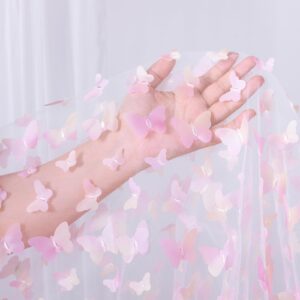 3d butterfly lace fabric 1 yard gradient pink mesh tulle fabric for diy tutu skirt dress hair bows gift wrapping sewing crafting