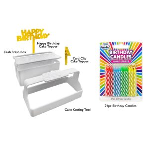 BEST PARTY EVER! Cash Stash Cake Surprise Candle Set, Pull Out Money Box for Birthday Cake with 24 Candles, Holds Up to 40+ Bills, Birthday Cake Topper