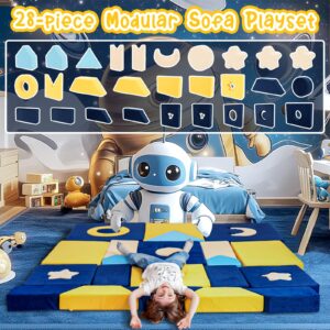 Erament 28PCS Modular Kids Play Couch - Universe Theme Toddler Couch Building Fort, Sofa Foam Couch Play Couch Set, Multifunctional Kids Sofa for Toddler to Teenagers, Playroom, Bedroom, Living Rooms