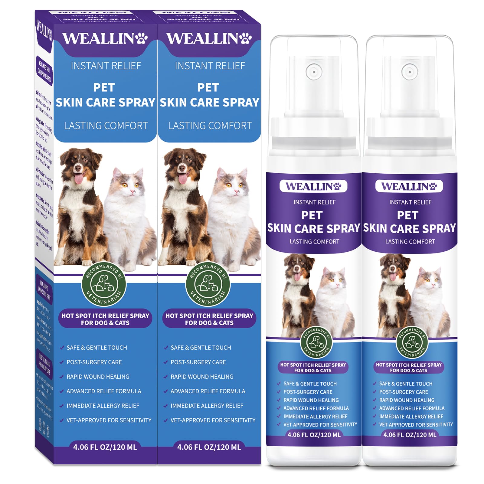 WEALLIN Hot Spot Itch Relief Spray for Dogs & Cats, Hot Spot Treatment for Dogs Itch Relief Spray for Dogs, Pet Treatment Spray for Itchy, Irritated Skin, Allergy, Rashes, Wound Care(8.12 Fl Oz)