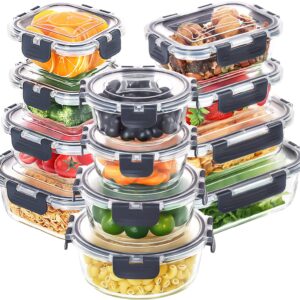 Skroam 12 Pack Glass Food Storage Containers with Lids, Meal Prep, Pantry Kitchen Storage Containers for Lunch, Leak Proof, Airtight Glass Lunch Bento Boxes for Microwave, Oven, Freezer and Dishwasher