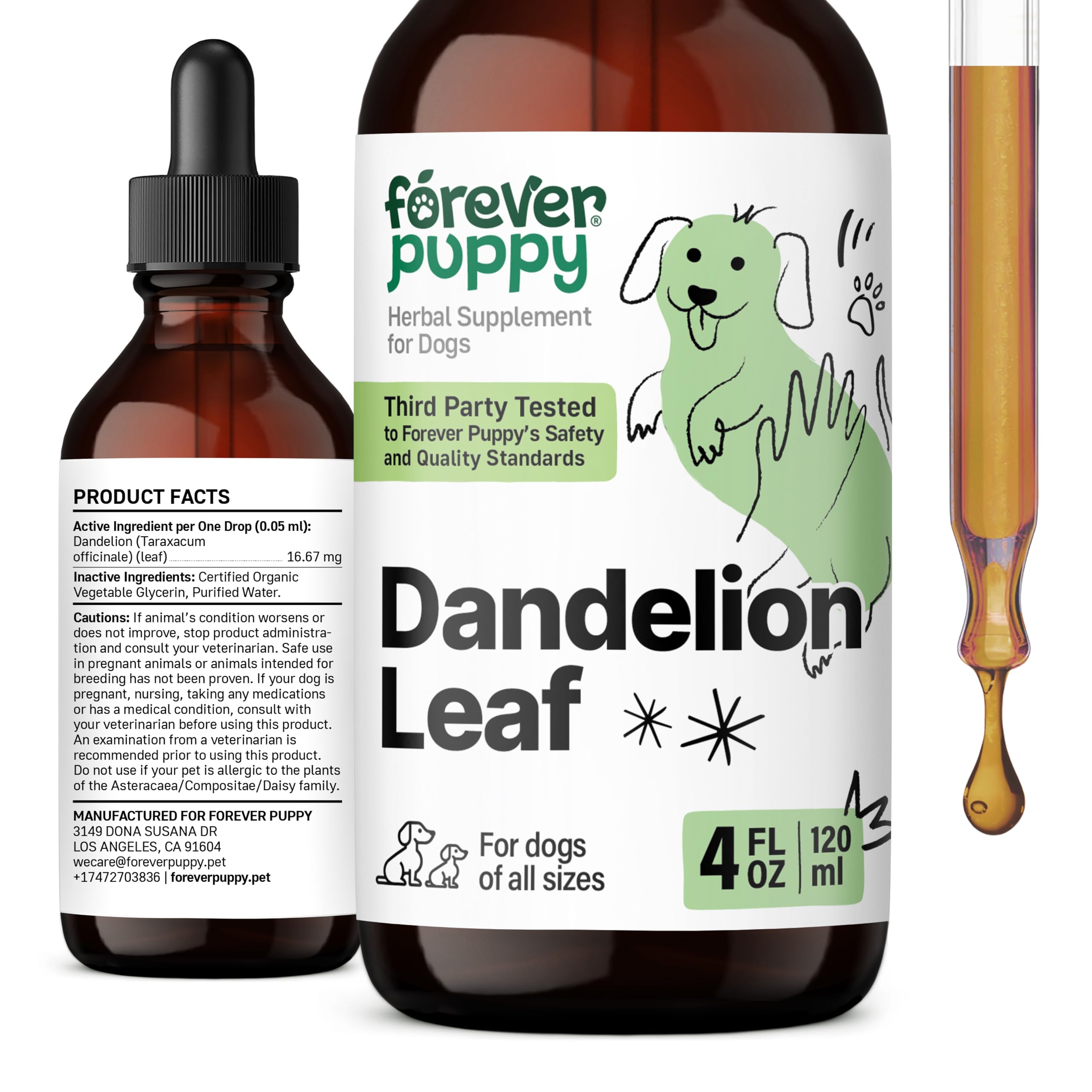 Dandelion Leaf Drops for Dogs - Kidney Health Supplement for Large, Medium & Small Dogs - Kidney Cleanse Detox Drops w/Dandelion Leaves - Dog Food Supplements for Natural Pet Kidney Support - 4 oz