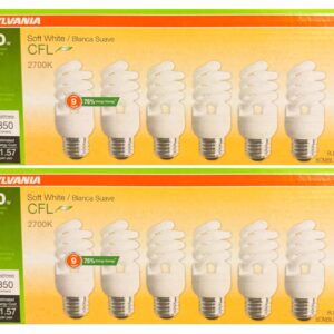 LEDVANCE (12 Bulbs) Sylvania CFL T2 Twist Light Bulb, 2700K Soft White, 60 watt Equivalent, Efficient 13 watts, 850 Lumens, Medium Base - 12 Pack Compact Fluorescent