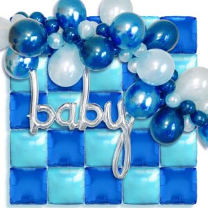 25pcs 19'' Blue Wall Balloon Light Blue Double Sided Square Aluminum Foil Balloons for Birthday Party Anniversary Celebration Graduation Bachelorette Party Bar Mitzvah Party Decoration Supplies