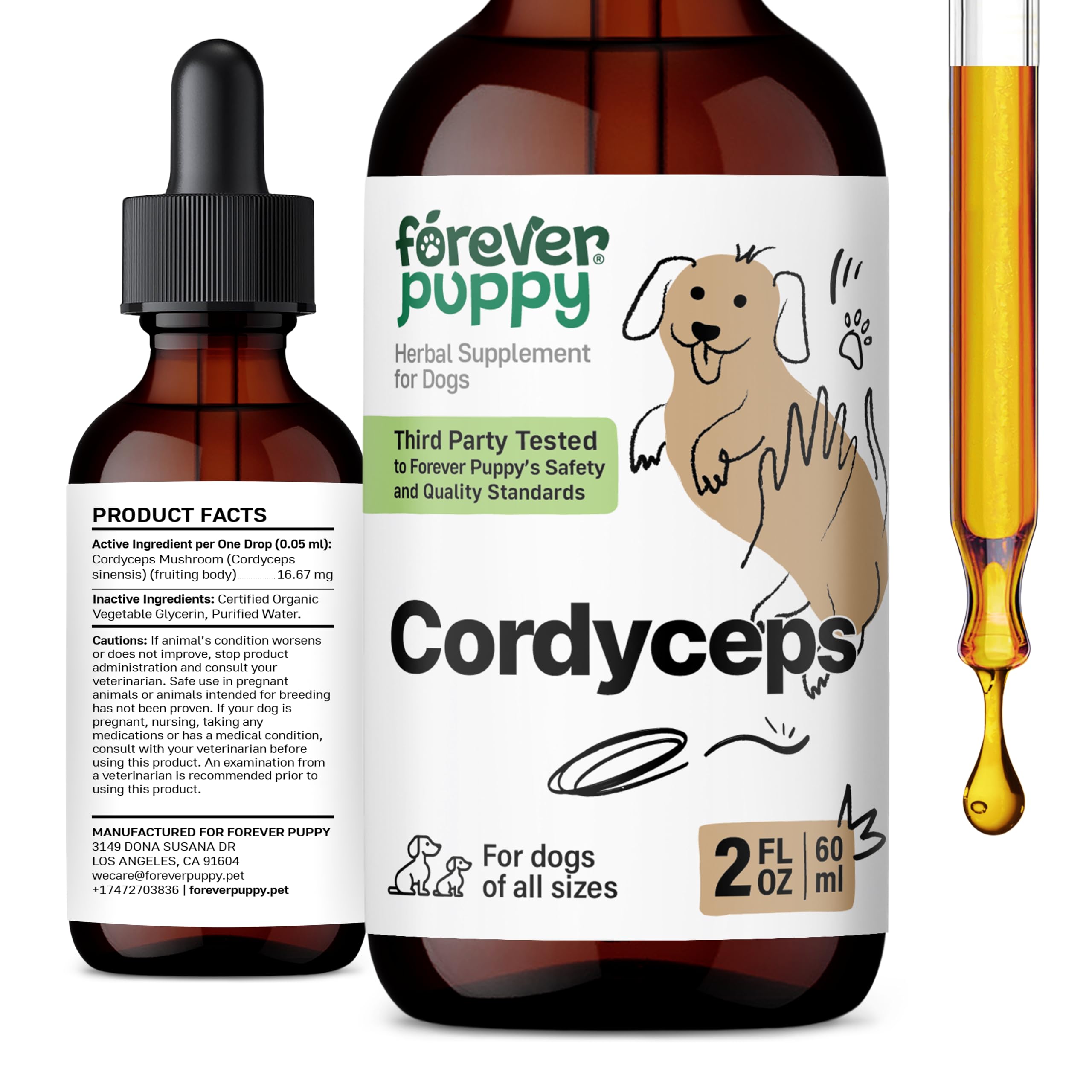 Cordyceps Tincture for Dogs - Mushroom Energy Supplements - Cordyceps Sinensis Liquid Drops for Kidney Detox & Cleanse - Dog Food Supplements for Pet Energy Support & Kidney Wellness - 2 oz