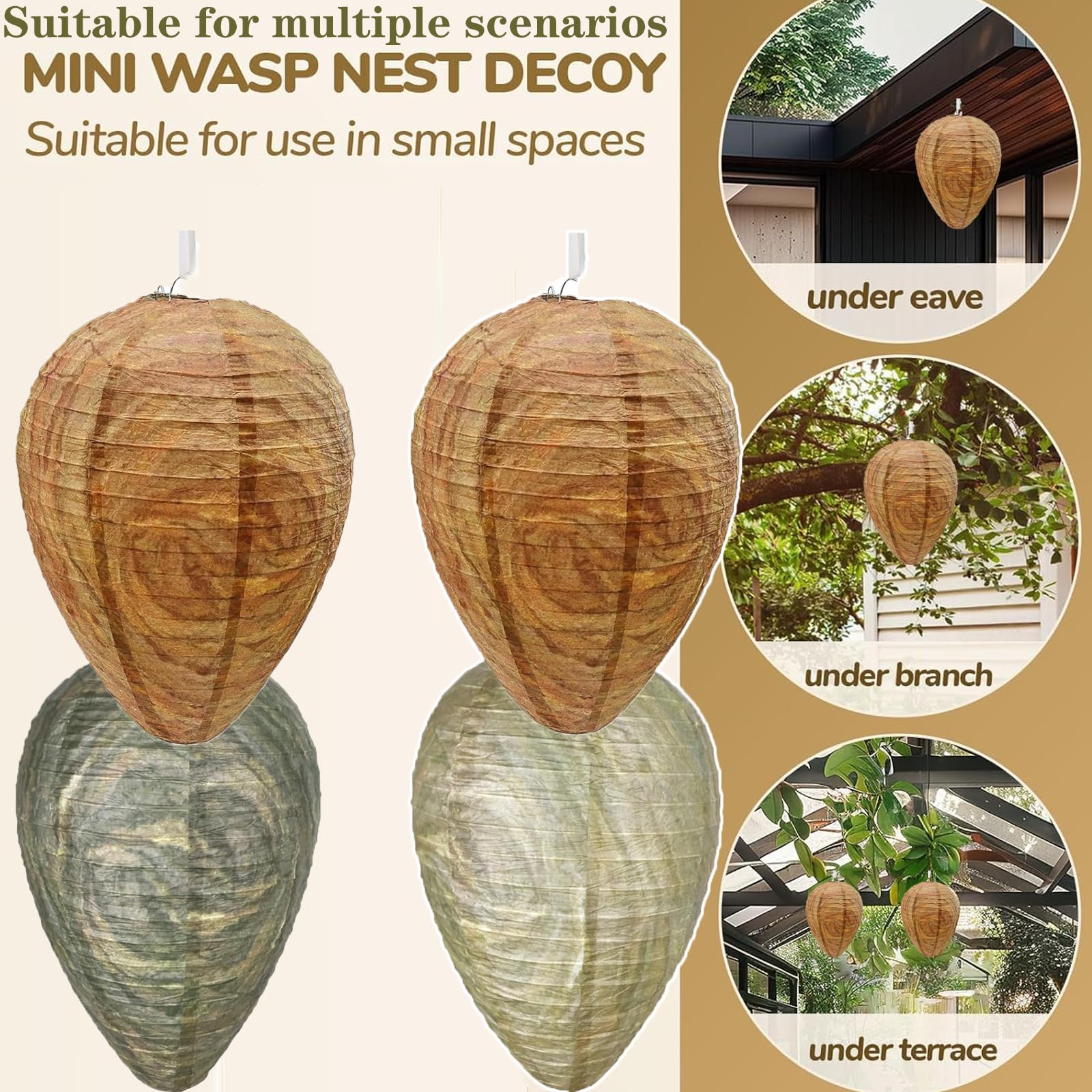 4 Pcs Wasp Nest Decoy Wasp for Outdoor Hanging, Home and Garden(2pcsYellow，1 Green, 1 Light Brown)