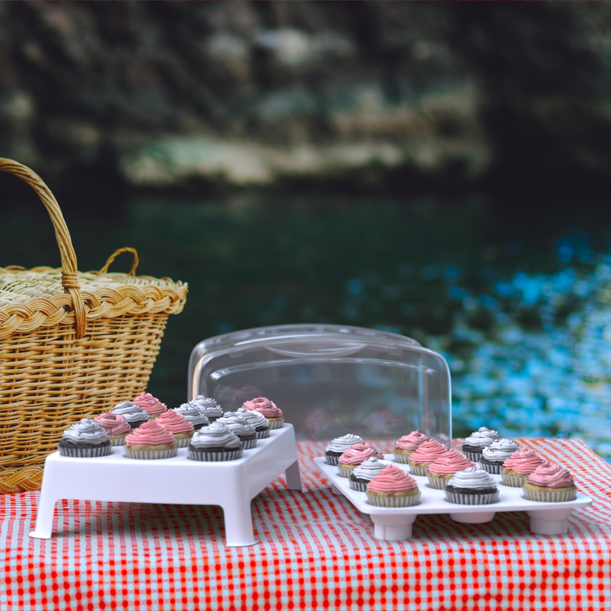 Top Shelf Elements for Mini Small Size Cupcakes. NOT for Standard Size Cupcakes. Fashionable Green Mini Cupcake Carrier Holds 24 Mini-Size Cupcakes, Mini Cupcake Traveler, Reusable Cupcake Box