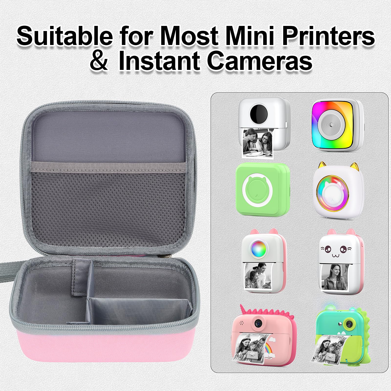 HBCX Mini Printer Case,Hard Protective Box,Portable High-capacity Travel Carrying Case,Suitable for Thermal Inkless Sticker Photo Printer,Label Marker,Instant Print Camera(Only Pink Case), big