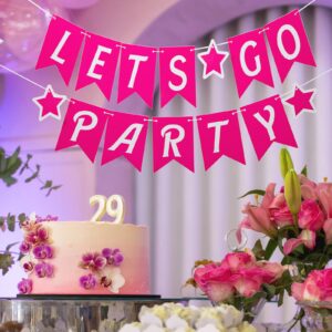 UOREND Pink Let's Go Party Banner,Pink Themed Bachelorette/Birthday/Engagement/Bridal Shower Party Decorations,Let's Go Girls Sign,Hot Pink Glitter,Makeup,Pink Doll,21st Birthday Party favors,Photo Booth Prop