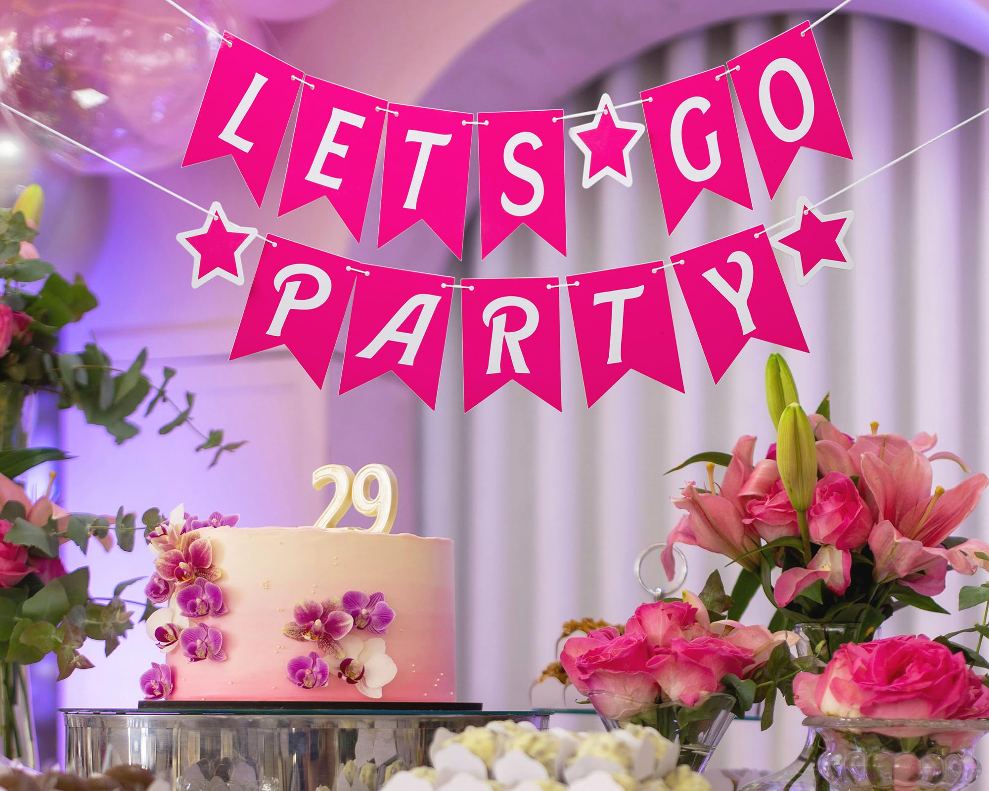 UOREND Pink Let's Go Party Banner,Pink Themed Bachelorette/Birthday/Engagement/Bridal Shower Party Decorations,Let's Go Girls Sign,Hot Pink Glitter,Makeup,Pink Doll,21st Birthday Party favors,Photo Booth Prop