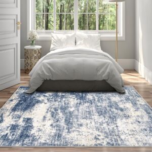 Area Rug Washable Rug 5x7: Modern Abstract Living Room Rug Anti-Slip Backing Stain Resistant Soft Indoor Carpet for Bedroom Kitchen Dining Room Table Home Office(Blue,5'x7')