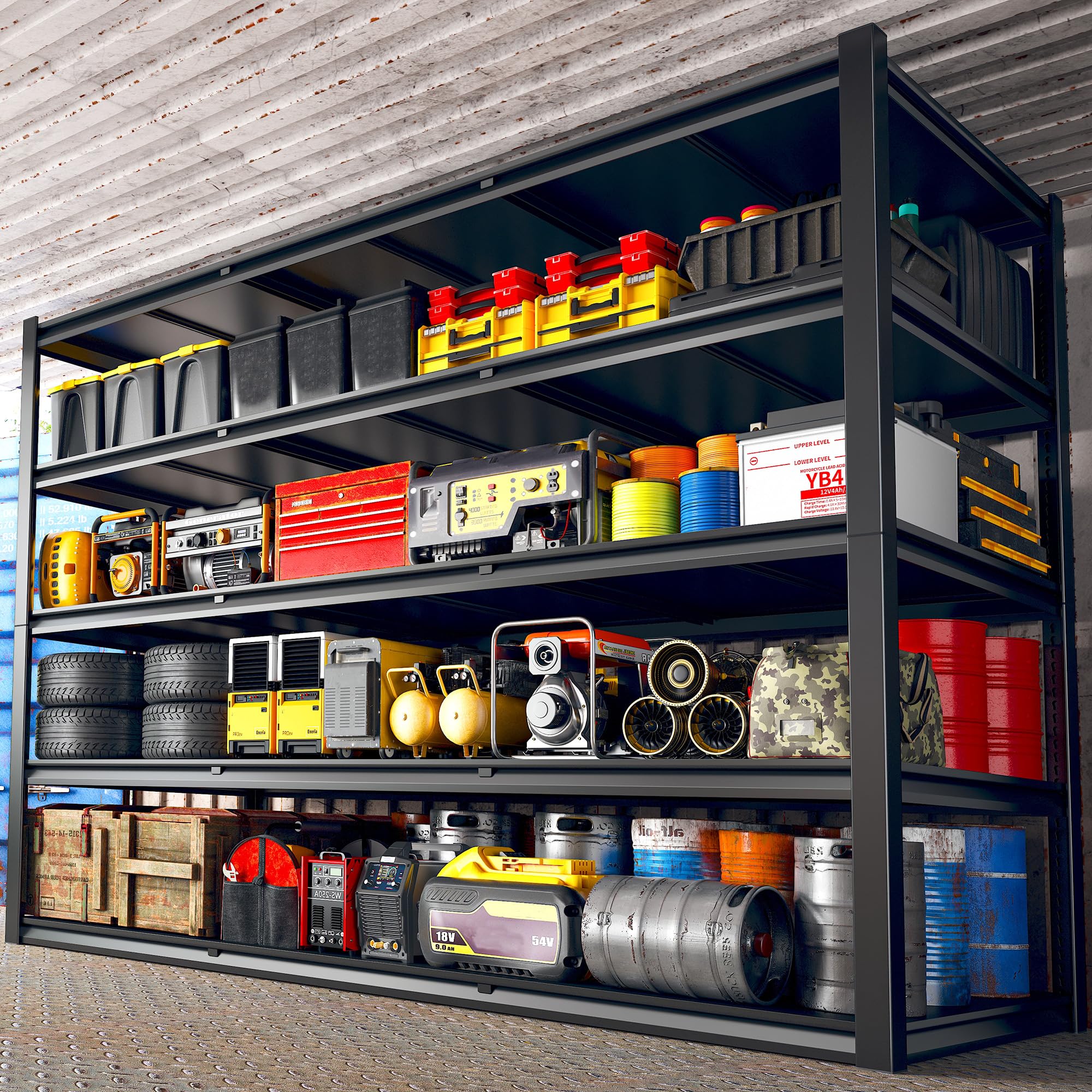 REIBII 60" W Garage Shelving 3000LBS Heavy Duty Storage Shelves, Adjustable 5 Tier Metal Shelves for Storage Rack Industrial Shelf, Garage Storage Shelving Unit, 60" W x 24" D x 72" H