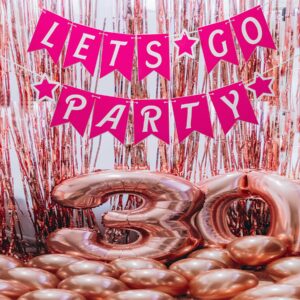 UOREND Pink Let's Go Party Banner,Pink Themed Bachelorette/Birthday/Engagement/Bridal Shower Party Decorations,Let's Go Girls Sign,Hot Pink Glitter,Makeup,Pink Doll,21st Birthday Party favors,Photo Booth Prop