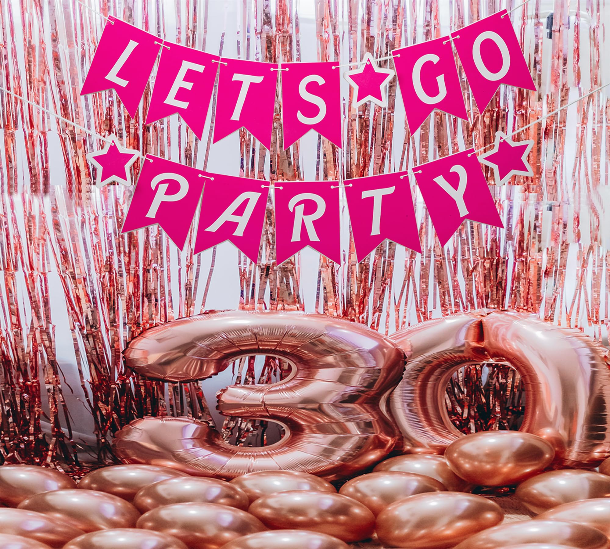 UOREND Pink Let's Go Party Banner,Pink Themed Bachelorette/Birthday/Engagement/Bridal Shower Party Decorations,Let's Go Girls Sign,Hot Pink Glitter,Makeup,Pink Doll,21st Birthday Party favors,Photo Booth Prop