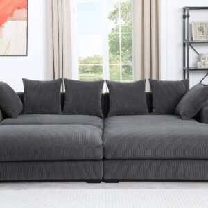 DREAMODERN 109.75'' Sectional Sofa Couch with Removable Ottoman, Luxury Upholstered Sofa Corduroy Fabric Couch with Chaise Lounge 6 Pillows for Living Room Home Office - Drak Gray