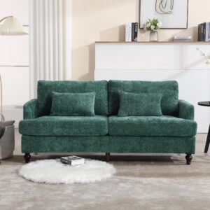 rxrrxy 69” modern chenille loveseat sofa couch, upholstered 2 seat love seat couch, deep seat small couch with 2 pillows and sturdy wood legs for living room, bedroom, apartment (emerald)