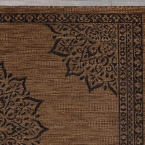 CAMILSON Indoor Outdoor Rug, 9x12 Medallion Nut Brown Black Modern Area Rugs for Large Indoor and Outdoor Patios, Kitchen and Hallway Mats, Washable Porch Deck Outside Carpet (Nut Brown Black, 9x12)