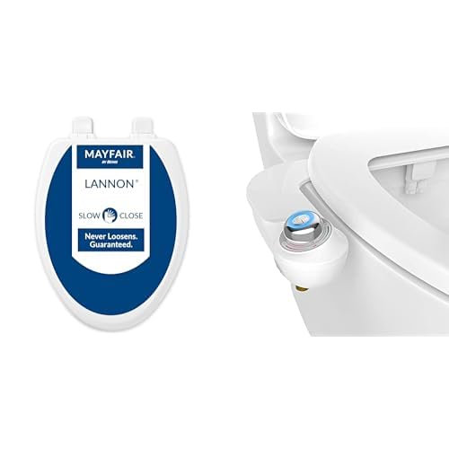 Mayfair Lannon Toilet Seat and Bidet Bundle, Slow Close Wood Toilet Seat with Non-Electric, Easy to Install SlimGlow Bidet Attachment, Elongated, White