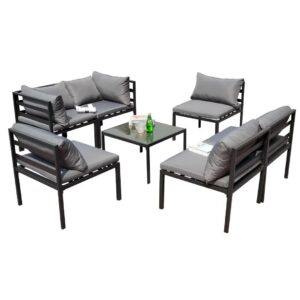 homsido outdoor patio furniture set,outdoor chairs set sectional sofa patio conversation set，porch patio chat set with tempered glass table top coffee table and grey cushions