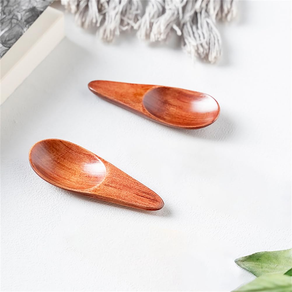 WELANGBN 3 Pieces Mini Wooden Spoons, Small Salt Spoon with Short Handle Mini Wood Scoop for Spice Jars Tea Coffee Milk Powder, 2.76 inch, Brown