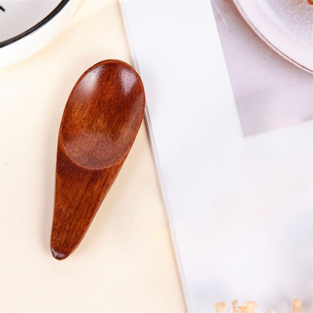 WELANGBN 3 Pieces Mini Wooden Spoons, Small Salt Spoon with Short Handle Mini Wood Scoop for Spice Jars Tea Coffee Milk Powder, 2.76 inch, Brown