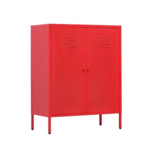 wisuno metal accent storage cabinet for bed room,living room,home,hotel,office,garage,3-tier,2 removable shelves (2 metal door h40.15'', red)