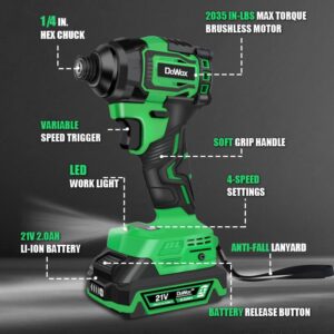 DOWOX 2035 In-lbs Powerful Impact Driver Kit, 21V MAX*Brushless Cordless Impact Driver, 1/4" Hex Chuck, 4-Speed, 24 PCS Screwdriver Bits & Sockets, for Repairs, Long Rusted Screws or Frozen Bolts