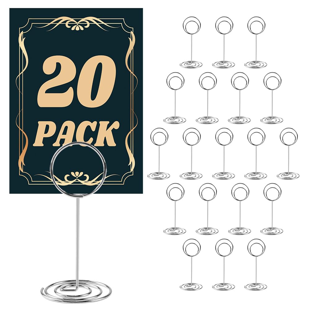 FGY 20PCS Table Number Holders, 3.35” Place Card Holders, Small Table Number Stands, Picture Memo Photo Holders for Table, Table Sign Holders for Centerpieces Wedding Party Graduation Reception,Silver