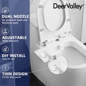 Non-Electric Dual Nozzle Bidet, DeerValley Posterior Feminine Wash Fresh Water Sprayer, Adjustable Water Pressure, Bidet for Toilet Seat Attachment