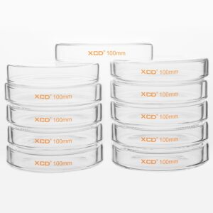 xcd glass petri dishes, 10 pack borosilicate glass cell culture dishes autoclavable lab dishes with clear lid for laboratory use, 100x20 mm