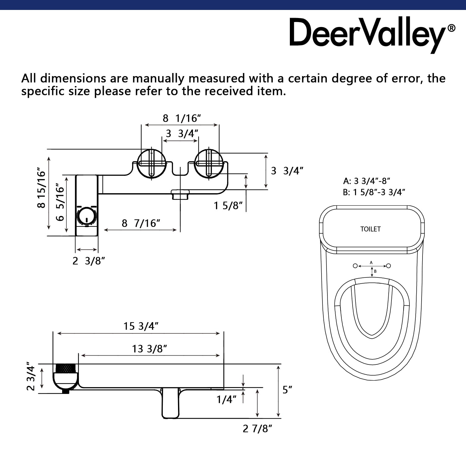 Non-Electric Dual Nozzle Bidet, DeerValley Posterior Feminine Wash Fresh Water Sprayer, Adjustable Water Pressure, Bidet for Toilet Seat Attachment