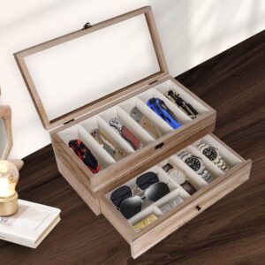 Fly2Top Knife Display Case for Pocket Knives: Wooden Pocket Knife Holder Organizer with Drawer for Folding Knife Butterfly Knives Collections Storage