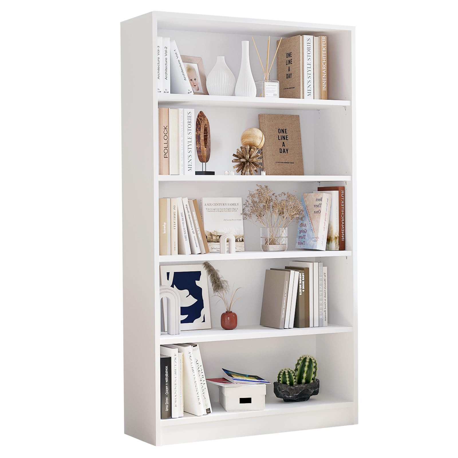 Farini 5-Shelf Bookshelf,Free Standing Bookcase for Home Office,White