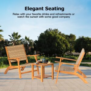 Panana 3 Pieces Patio Furniture Set Acacia Wood Side Table and PE Rattan Wicker Bistro Set Wooden Chairs for Outdoor, Deck, Porch, Poolside, Balcony