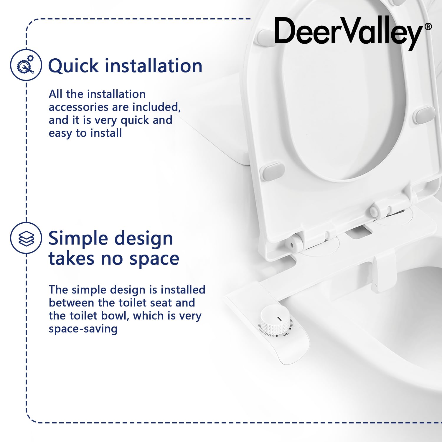 Non-Electric Dual Nozzle Bidet, DeerValley Posterior Feminine Wash Fresh Water Sprayer, Adjustable Water Pressure, Bidet for Toilet Seat Attachment