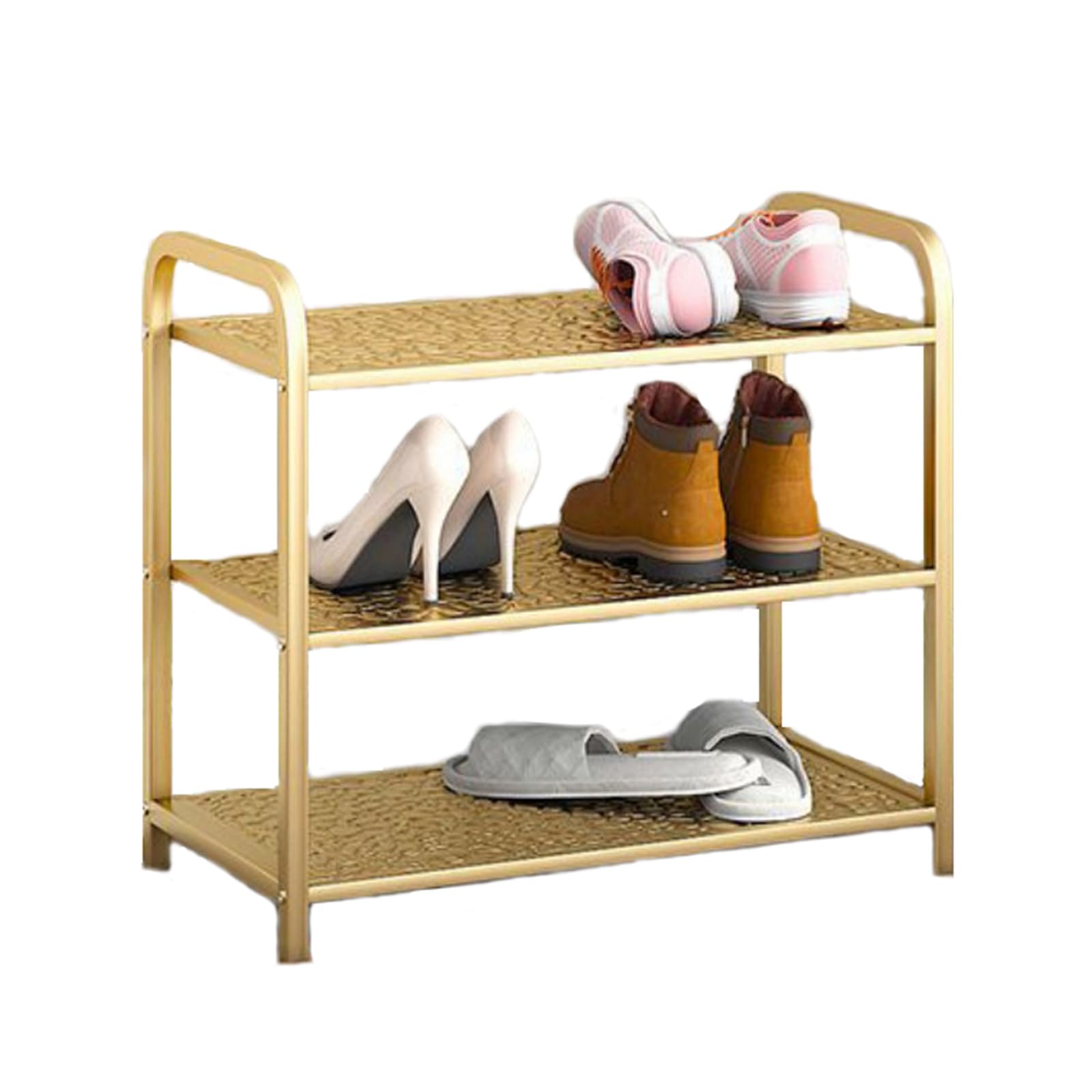 CBBZJY 3 Tier Metal Shoe Rack Organizer Vertical Design Entryway Storage Cabinet for Entrance or Kitchen Small and Narrow Free Standing Gold