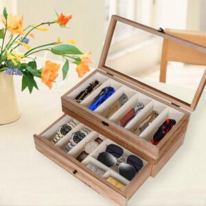 Fly2Top Knife Display Case for Pocket Knives: Wooden Pocket Knife Holder Organizer with Drawer for Folding Knife Butterfly Knives Collections Storage