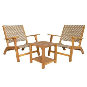 panana 3 pieces patio furniture set acacia wood side table and pe rattan wicker bistro set wooden chairs for outdoor, deck, porch, poolside, balcony