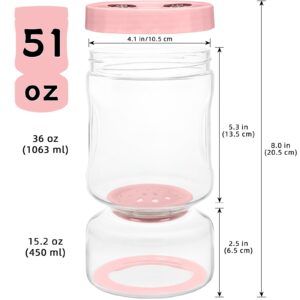 AiHeart Pickle Jar with Strainer Flip,51oz Pickle Jar,Pickle Container with Strainer,Airtight Hourglass Pickle Jar,For Dill Sliced Pickles Jalapeno,Olive(Pink)