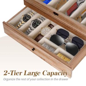 Fly2Top Knife Display Case for Pocket Knives: Wooden Pocket Knife Holder Organizer with Drawer for Folding Knife Butterfly Knives Collections Storage