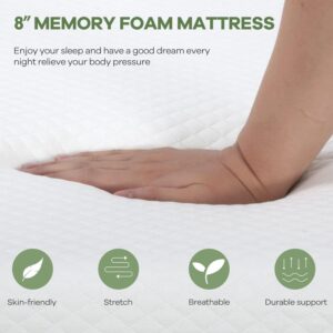 NChanmar 8 Inch Queen Gel Memory Foam Mattress Pressure Relieving, Cooling Gel Foam, CertiPUR-US Certified, Bed-in-a-Box, White