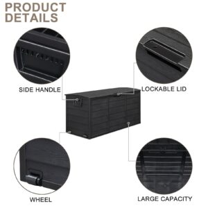 VINGLI 75 Gallon Outdoor Storage Box, Patio Deck Box Furniture with Rolling Wheels, Plastic Storage Containers with Lockable Design, For Garden, Yard, Balcony (All Black)