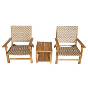 Panana 3 Pieces Patio Furniture Set Acacia Wood Side Table and PE Rattan Wicker Bistro Set Wooden Chairs for Outdoor, Deck, Porch, Poolside, Balcony