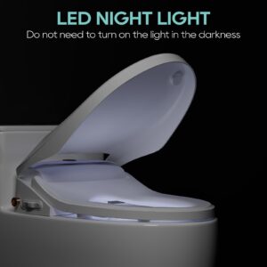 DELUXE LIVING Smart Bidet Toilet Seat with Wireless Remote and Side Panel, Multiple Cleaning Modes, Adjustable Heated Seat, Warm Water and Air Dryer, LED Night light, Fits Elongated Toilets