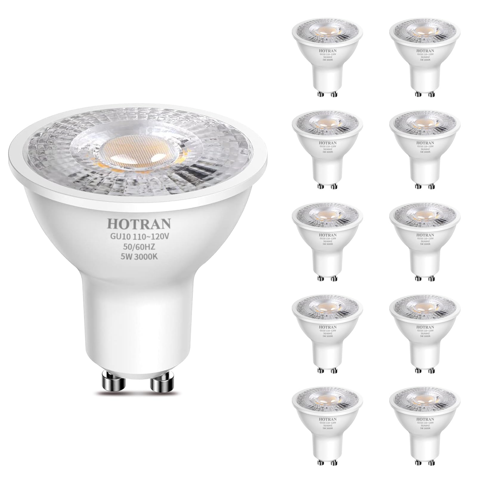 HOTRAN GU10 Led Bulb 5W 3000K, Flicker-Free Soft Warm Light Non-Dimmable Bulbs, 365LM, 40° Spot Light, Energy Saving Light Bulbs, Equivalent 40-50W GU10 Halogen Spotlight Bulbs