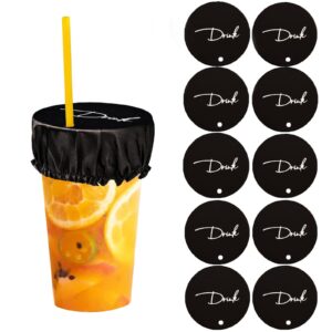 hewomate drink covers for alcohol protection, black 10 pack drink protector for women & men, reusable & washable fabric wine glass cover with straw hole, prevent your drinks from being spiked