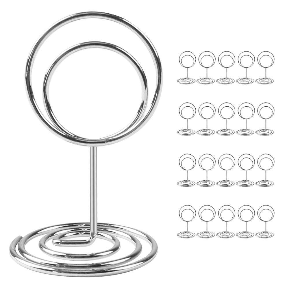 FGY 20PCS Table Number Holders, 2 Inch Place Card Holders, Mini Table Number Stands, Picture Memo Photo Holders for Table, Table Sign Holders for Centerpieces Wedding Party Graduation Reception,Silver