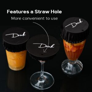 Hewomate Drink Covers for Alcohol Protection, Black 10 Pack Drink Protector for Women & Men, Reusable & Washable Fabric Wine Glass Cover with Straw Hole, Prevent Your Drinks from Being Spiked