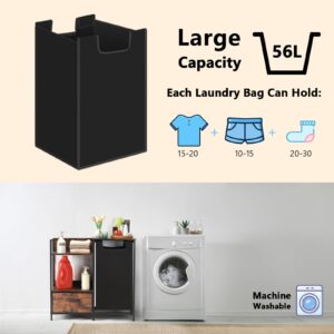 Laundry Hamper, Laundry Basket Organizer with 1 Large Removable Dirty Clothes Bag & 1 Pull-Out Cloth Drawer, with Top Shelf and Side Shelf, Dirty Clothes Hamper Organizer for Laundry Room Bathroom